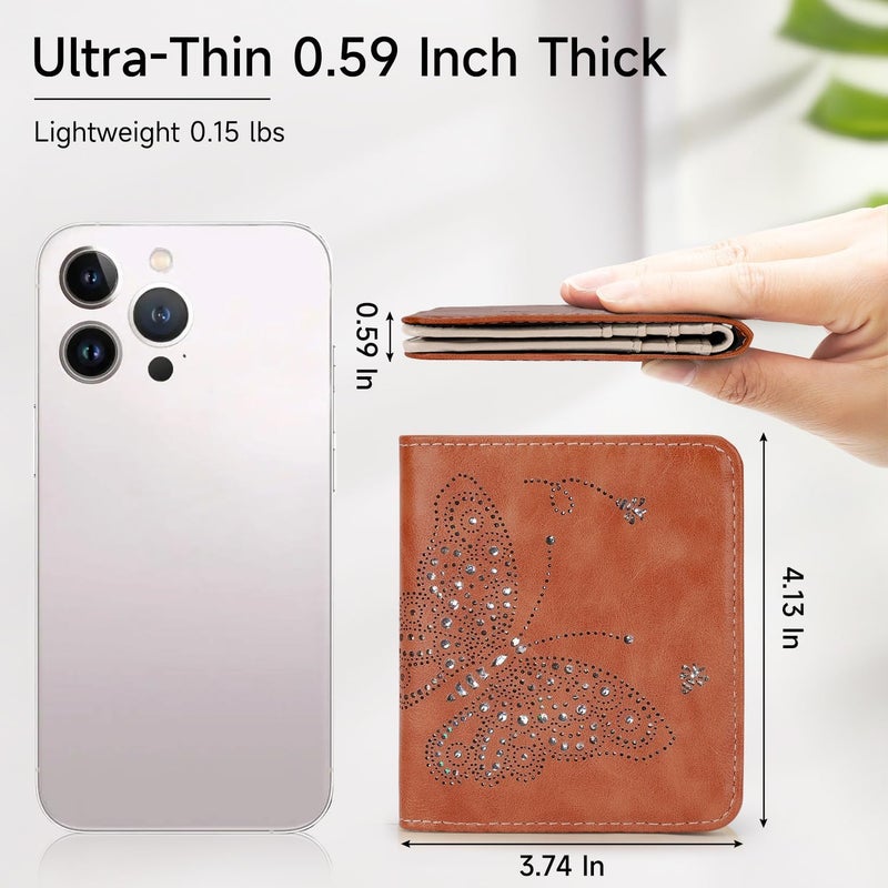 KITEVIUN Small RFID Wallet Women Ultra Thin Slim Womens Wallet Mini Compact Bifold Pocket Ladies Wallets for Women BROWN - Image 2